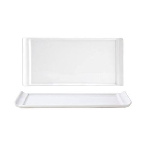 FOH DAP014WHP23 10" W Porcelain Rectangular Curved Small Nouvelle Plate