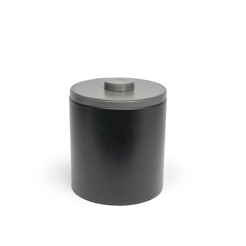 FOH RIB045BKL21 3.5 Qt. Black Faux Leather Round Ice Bucket with Lid