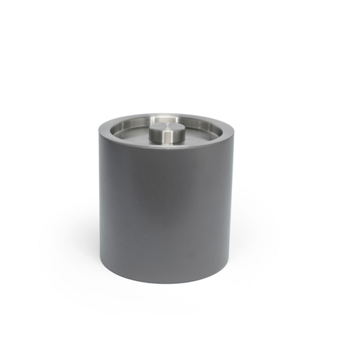 FOH RIB027GYL21 3.5 Qt. Gray Faux Leather Round Ice Bucket with Lid