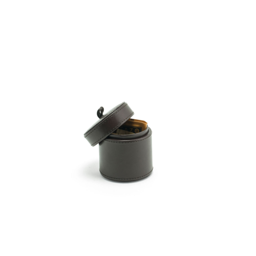FOH RJR001BRL12 3.25" W Brown Round Faux Leather Jar