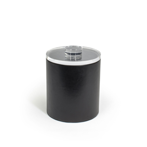 FOH RIB064BKL21 2 Qt. Black Faux Leather Round Ice Bucket with Lid