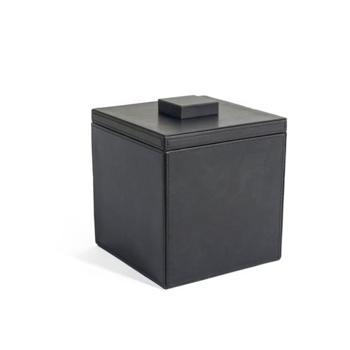 FOH RIB001BKL11 3.5 Qt. Black Faux Leather Square Ice Bucket with Lid