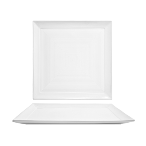 FOH DOS000WHP21 12" W White Square Porcelain Spiral Plate
