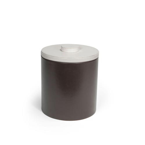 FOH RIB046BRL21 3.5 Qt. Brown Faux Leather Round Ice Bucket with Lid