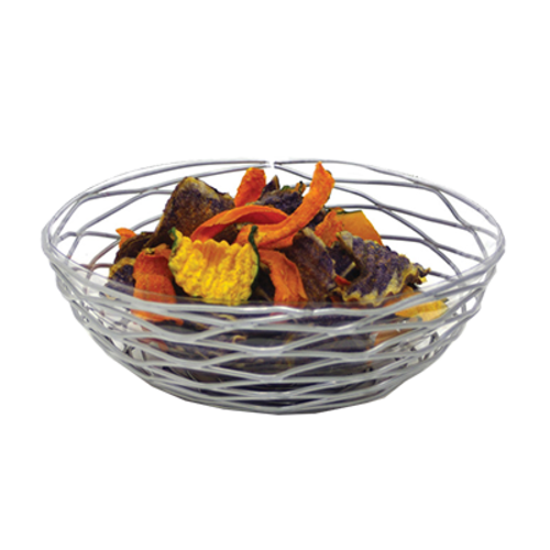 FOH BBK013BCI22 8" Dia. x 2.5" H Silver Woven Iron and stainless Steel Round Linked Design Wireware Bowl