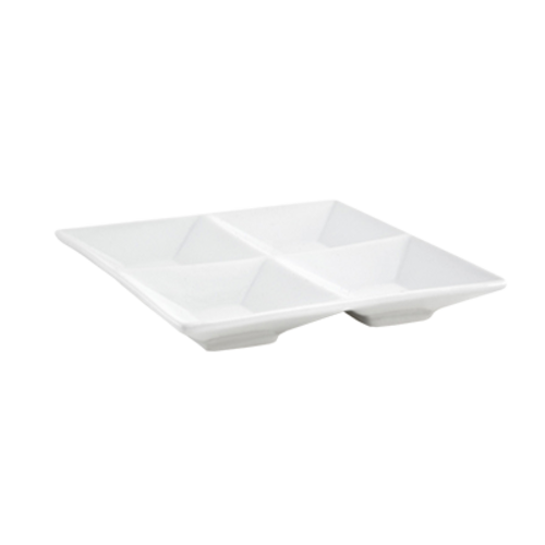 FOH DSD033WHP22 1 Oz. Porcelain Square 4-Compartment Kyoto Divided Dish