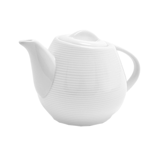 FOH BTP002WHP12 15 Oz. Ink Porcelain Round Spiral Teapot with Lid and Handle