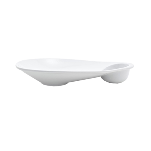 FOH DAP057WHP21 2 Oz. Porcelain Oval 2-Compartment Ellipse Sampler Plate