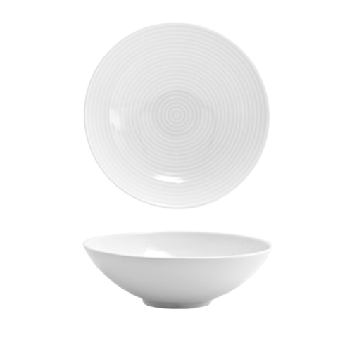 FOH DBO028WHP23 16 Oz. White Round Porcelain Spiral Bowl