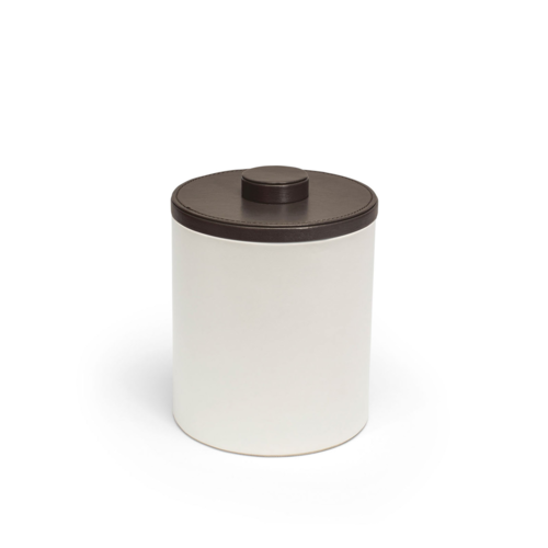 FOH RIB057WHL21 2 Qt. White Faux Leather Round Ice Bucket with Lid