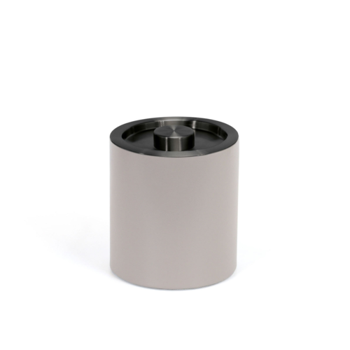 FOH RIB061BEL21 2 Qt. Beige Faux Leather Round Ice Bucket with Lid