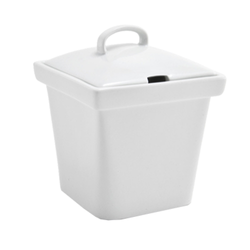 FOH DBO086WHP22 15 Oz. Square Porcelain Mod Pot with Notched Lid