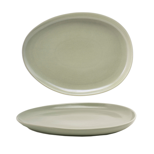 FOH DOS032GYP20 13" W Pumice Oval Porcelain Tides Plate