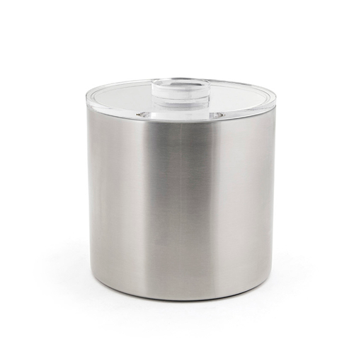 FOH RIB030BSS21 3 Qt. Silver Stainless Steel Round Ice Bucket with Lid