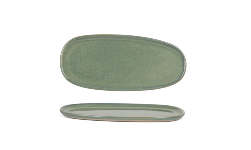 FOH DSP037GRP23 11" W Oval Porcelain Coupe Moss Artefact Plate