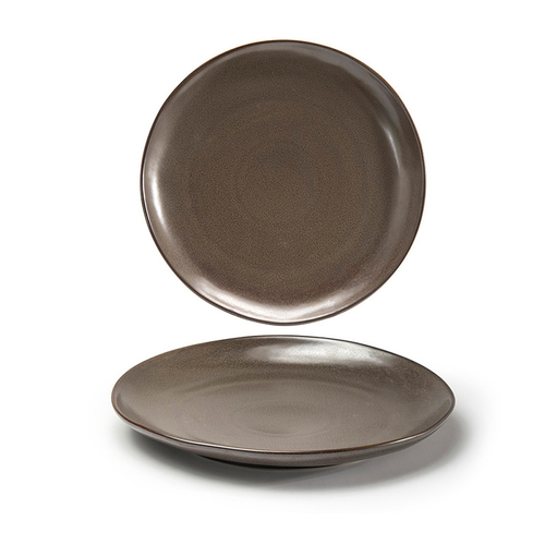 FOH DOS029ESP22 11" Dia. Mocha Round Porcelain Kiln Plate
