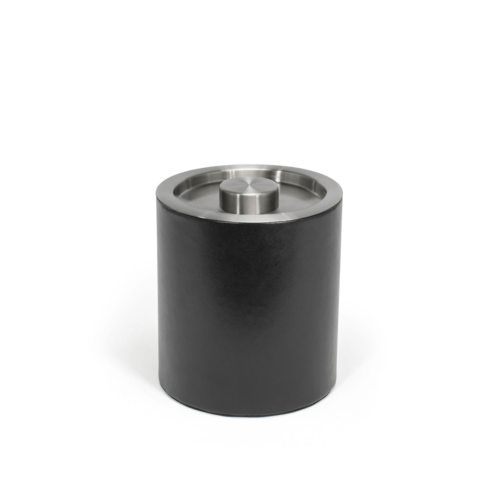 FOH RIB063BKL21 2 Qt. Black Stainless Steel Round Ice Bucket with Lid