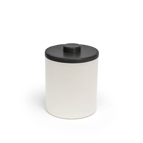 FOH RIB056WHL21 2 Qt. White Faux Leather Round Ice Bucket with Lid