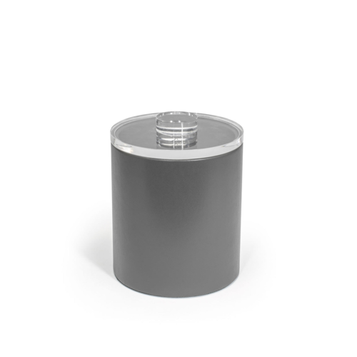 FOH RIB064GYL21 2 Qt. Gray Faux Leather Round Ice Bucket with Lid