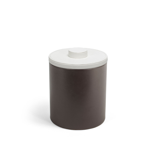 FOH RIB059BRL21 2 Qt. Brown Faux Leather Round Ice Bucket with Lid