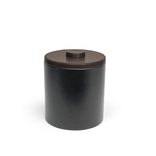 FOH RIB029BKL21 3.5 Qt. Black Faux Leather Round Ice Bucket with Lid