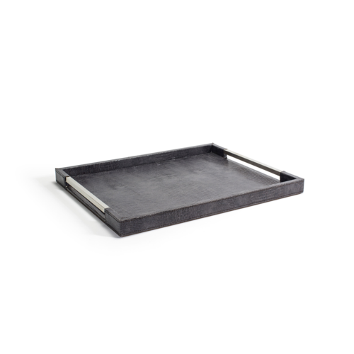 FOH RRT012BRL20 16" W x 12.75" D x 1.25" H Graphite Faux Leather Rectangular Sumatra Tray with Handle