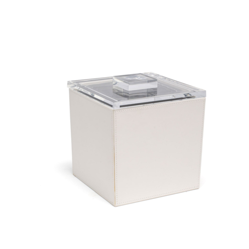 FOH RIB002WHL11 3.5 Qt. White Faux Leather Square Ice Bucket with Lid