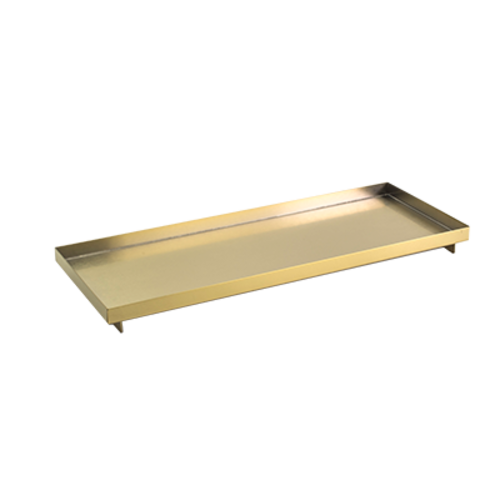 FOH RTR014GOS12 12.25" x 4.75" x 1" Matte Brass Stainless Steel Rectangle Footed Tokyo Tray