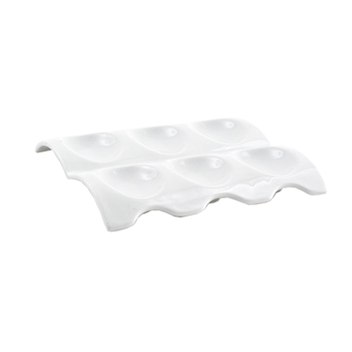 FOH SPT017WHP23 1 Oz. Porcelain 6-Compartment Sampler Server