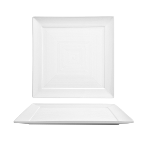 FOH DDP021WHP22 10" W White Square Porcelain Spiral Plate