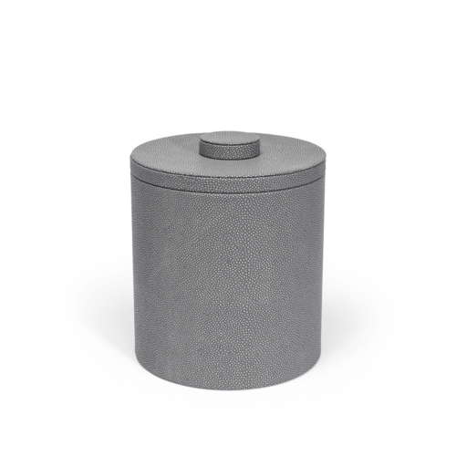 FOH RIB023GYL21 3.5 Qt. Gray Faux Leather Round Ice Bucket with Lid