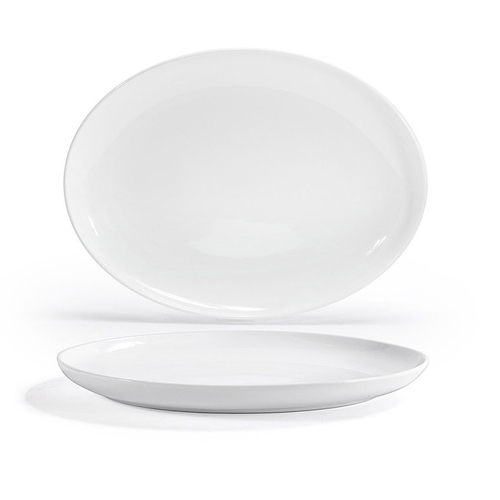 FOH BPT038WHP20 17" W Oval Porcelain Deep Raised Edge Harmony Platter