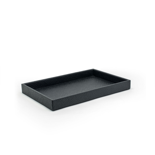 FOH RRT018BKL21 15" W x 10" D x 1.5" H Black Faux Leather Rectangular Tray