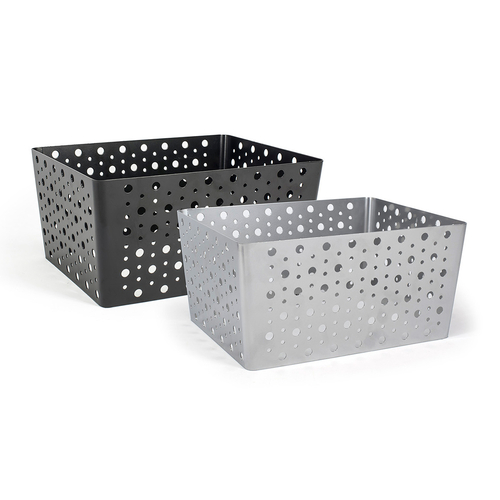 FOH BHO114BKI20 12.25" W x 9.5" D x 6" H Matte Black Powder-Coated Iron Rectangular 1/2 Size Buffet Building Blocks Dots Housing