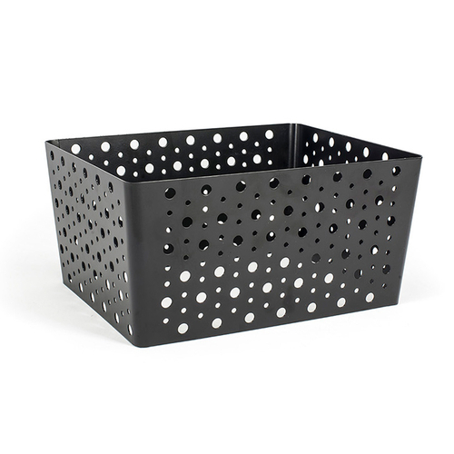 FOH BHO114BKI20 12.25" W x 9.5" D x 6" H Matte Black Powder-Coated Iron Rectangular 1/2 Size Buffet Building Blocks Dots Housing