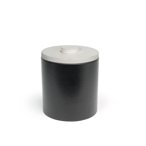 FOH RIB046BKL21 3.5 Qt. Black Faux Leather Round Ice Bucket with Lid