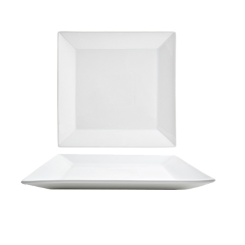 FOH DDP005WHP23 10.75" W Square Porcelain Linear Design Kyoto Plate