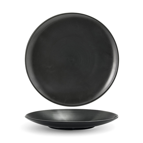 FOH DDP018BKP22 11" Dia. Round Porcelain Ink Spiral Plate