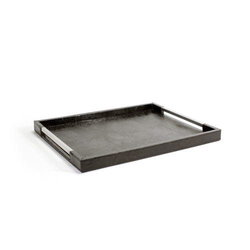 FOH RRT012BKL20 16" W x 12.75" D x 1.25" H Henna Faux Leather Rectangular Sumatra Tray with Handle