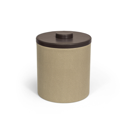 FOH RIB053BEL21 3.5 Qt. Beige Faux Leather Round Ice Bucket with Lid