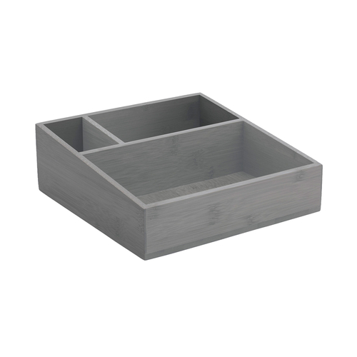 FOH RAH002GYB11 3"H x 8.25" x 8.25" Smoke Bamboo 3-Compartment Square Bali Coffee or Accessory Holder