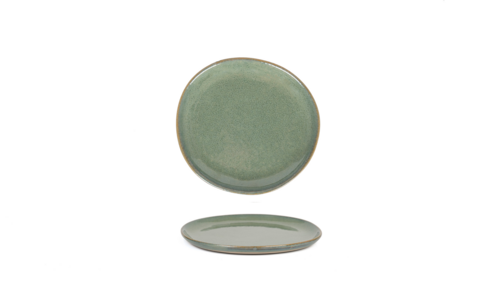 FOH DAP082GRP23 6" Dia. Green Porcelain Round Coupe Reactive Artefact Plate