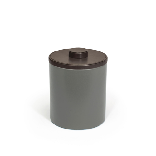 FOH RIB057GYL21 2 Qt. Gray Faux Leather Round Ice Bucket with Lid