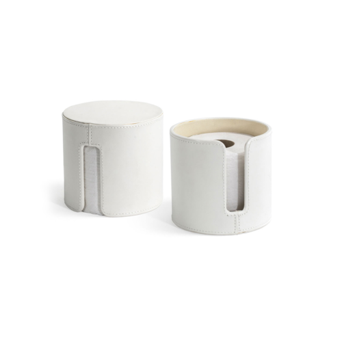 FOH RRH001WHL21 5" H x 5.25" 5.25" D White Faux Leather Round Toilet Paper Holder
