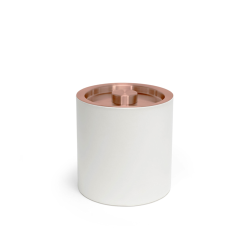 FOH RIB074WHL21 3.5 Qt. White Faux Leather Round Ice Bucket with Lid