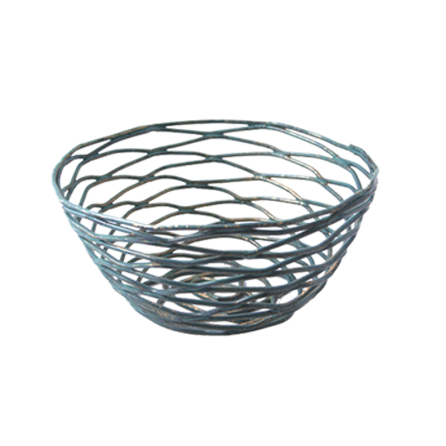 FOH BBK006PTI23 5.5" Dia. x 2.5" Silver Powder-Coated Iron Round Hand-Fused Wireware Bowl