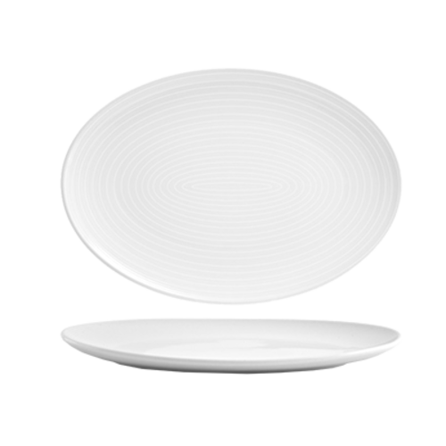 FOH DDP053WHP22 11.5" W White Oval Porcelain Coupe Spiral Plate