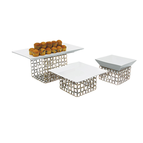 FOH BRI002GOI20 Brown Metal Square B Buffet Building Blocks Link Display Riser