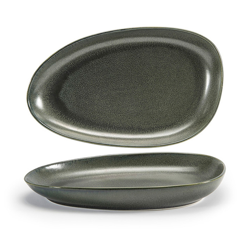 FOH DDP062DGP22 11" W Oval Porcelain Sage Kiln Plate