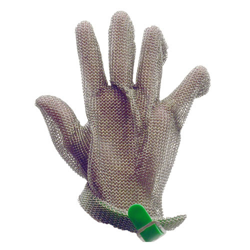 Omcan USA 44353 Stainless Steel X-Large Mesh Glove with Green Silicone Strap